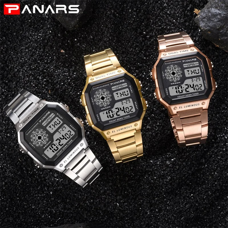 Business Men 50M Waterproof Stainless Steel Digital Wrist Watches Top Brand Luxury Mens Clock Relogio Masculino Wacth
