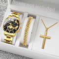 3PCS Fashion Men'S Watches Stainless Steel Band Analog Quartz Watch Date Watches Jewelry Set Reloj Hombre（Without Box）
