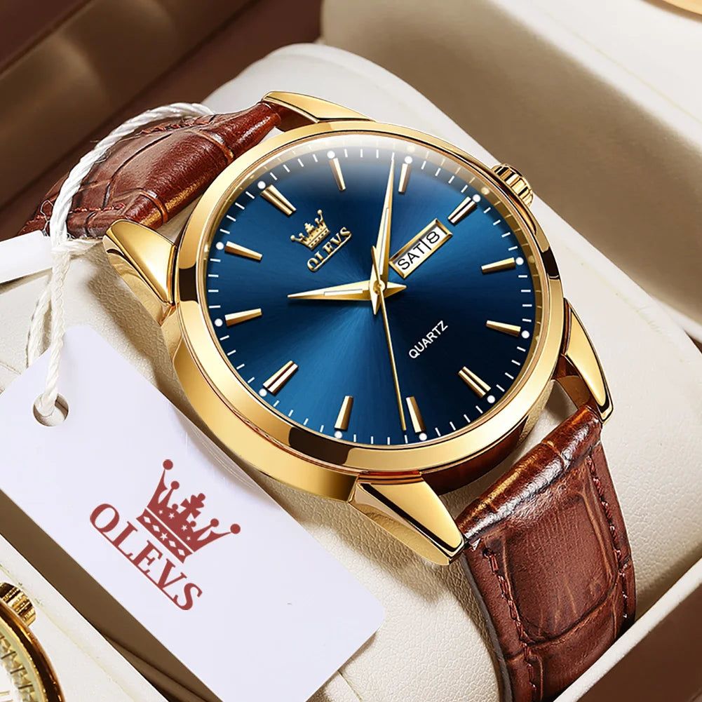 OLVES 6898 Top Brand Men'S Watches Original Simple Quartz Wristwatch for Man Waterproof Leather Strap Business Watch Casual