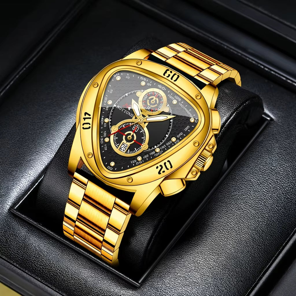 Luxury Men Watch Silicone Band Triangle Dial Unique Watch Date Watch, Quartz Watch |Business Watch