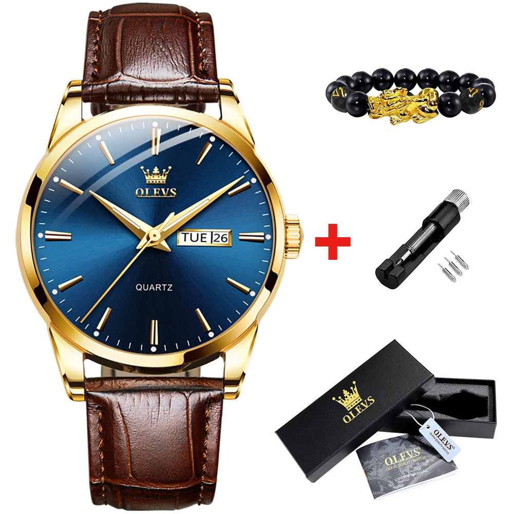 OLVES 6898 Top Brand Men'S Watches Original Simple Quartz Wristwatch for Man Waterproof Leather Strap Business Watch Casual