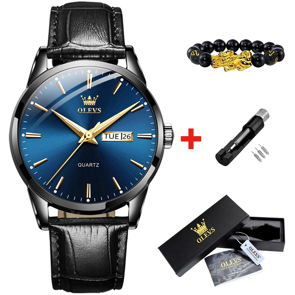 OLVES 6898 Top Brand Men'S Watches Original Simple Quartz Wristwatch for Man Waterproof Leather Strap Business Watch Casual