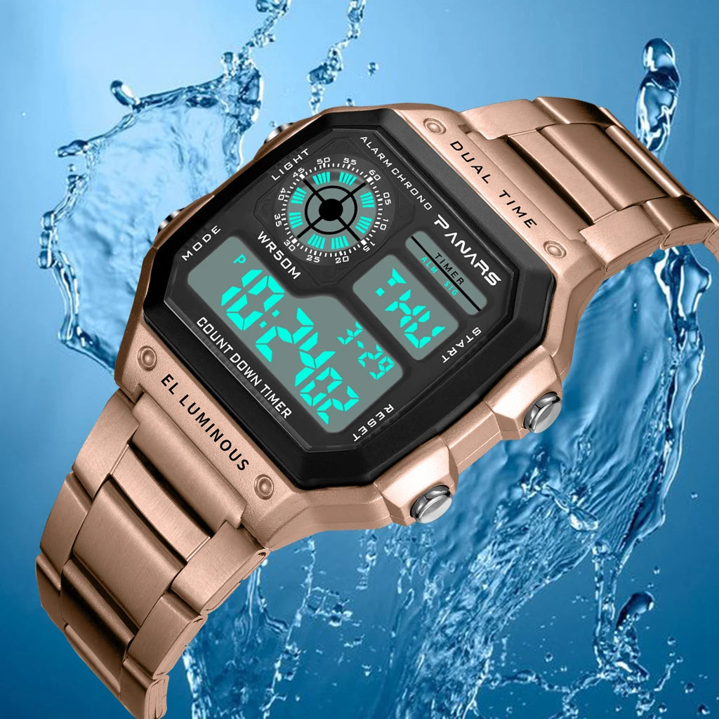 Business Men 50M Waterproof Stainless Steel Digital Wrist Watches Top Brand Luxury Mens Clock Relogio Masculino Wacth