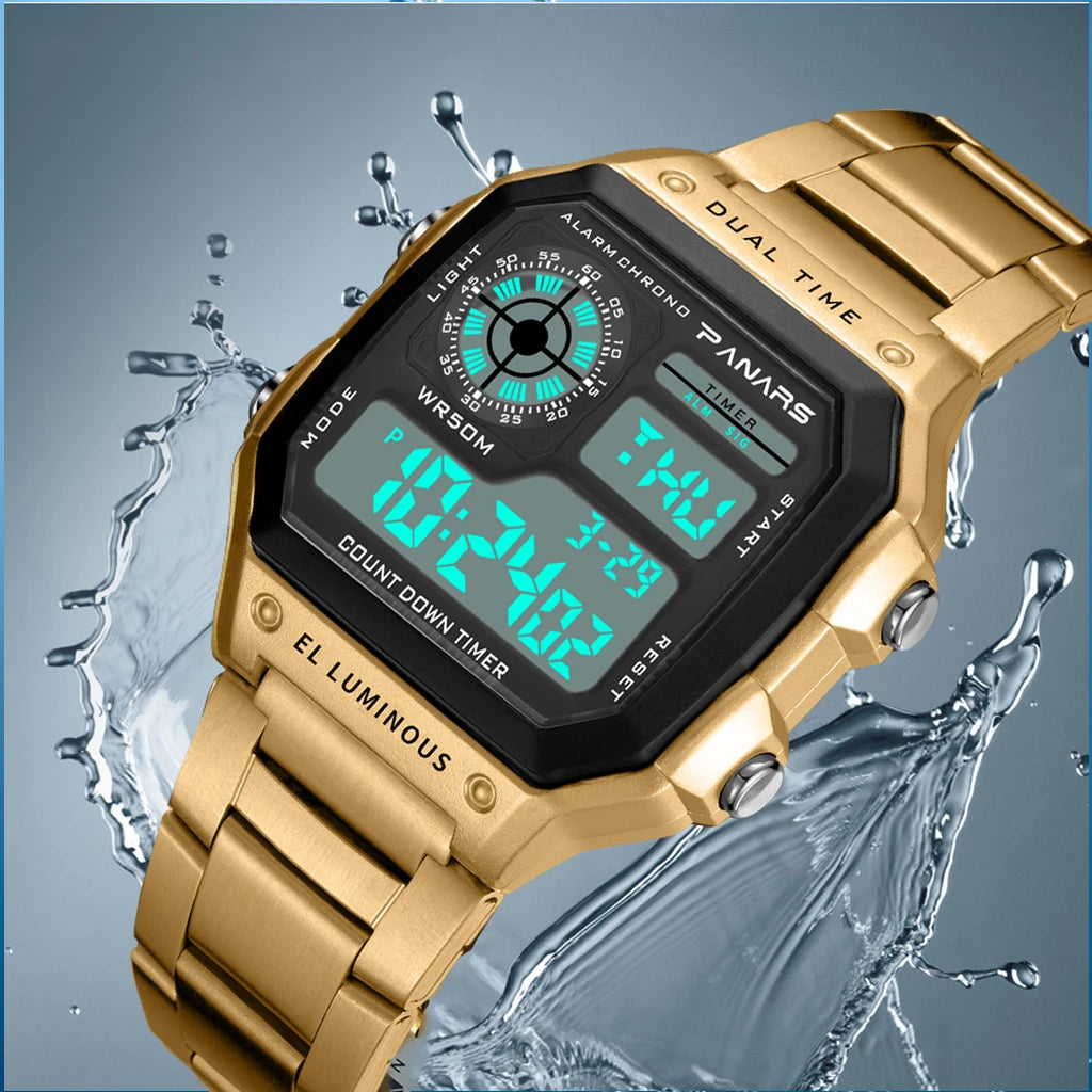 Business Men 50M Waterproof Stainless Steel Digital Wrist Watches Top Brand Luxury Mens Clock Relogio Masculino Wacth