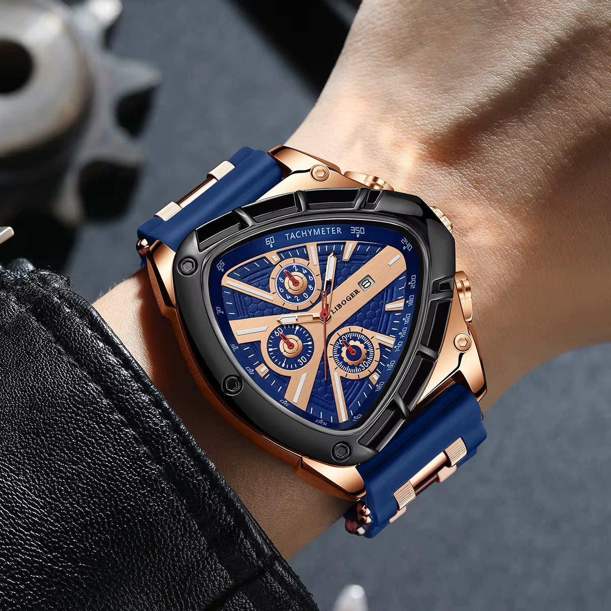 Luxury Men Watch Silicone Band Triangle Dial Unique Watch Date Watch, Quartz Watch |Business Watch