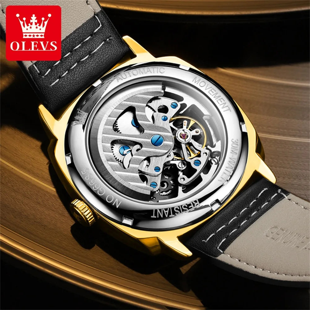 6685 Automatic Watch for Men Original Hollow Skeleton Mechanical Man Watches Top Brand Waterproof Leather Male Hand Clock