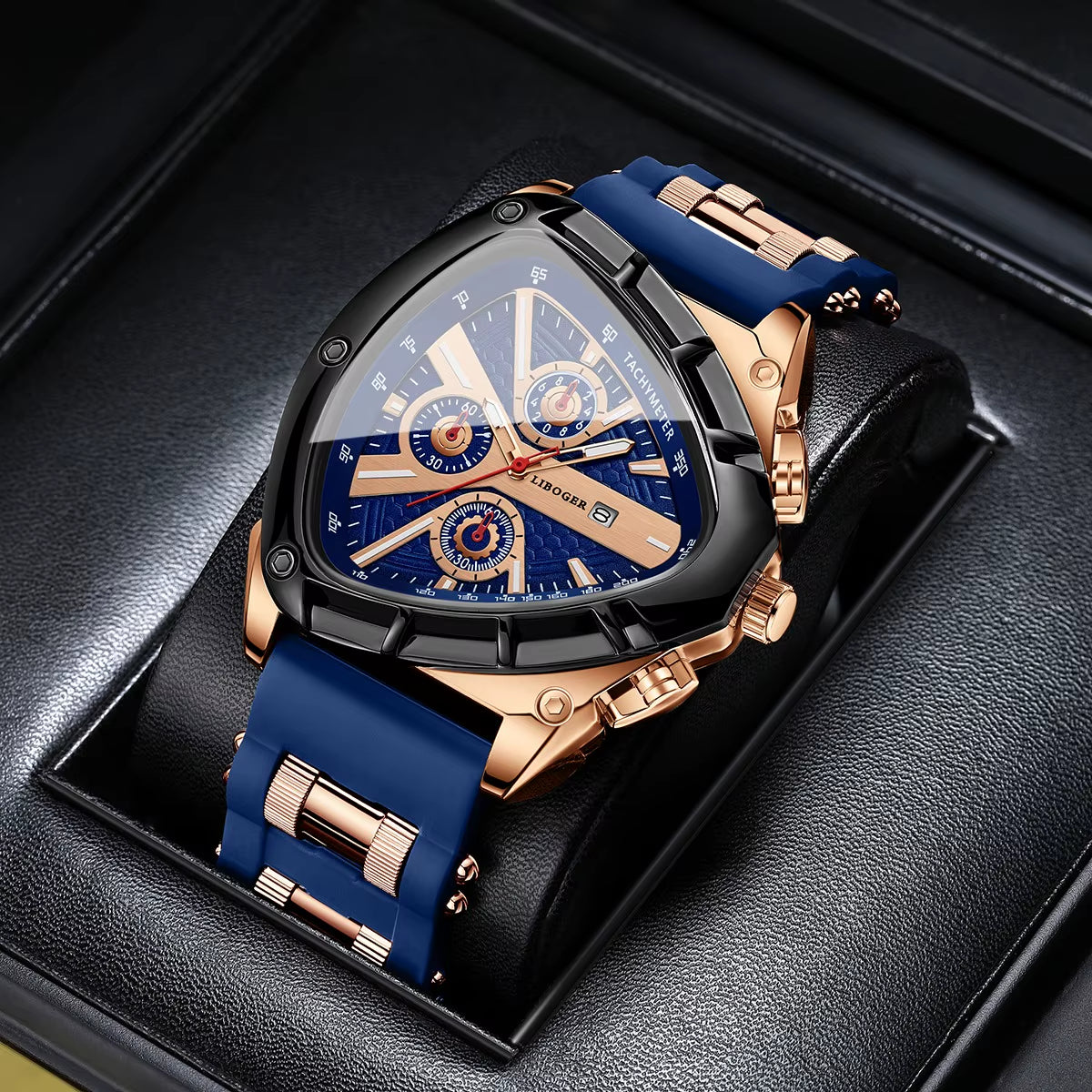 Luxury Men Watch Silicone Band Triangle Dial Unique Watch Date Watch, Quartz Watch |Business Watch