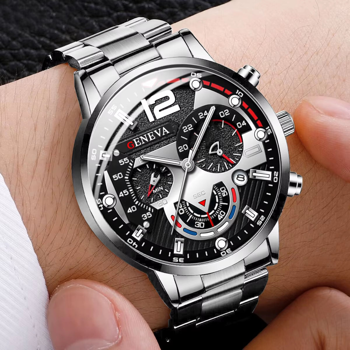 3PCS Fashion Men'S Watches Stainless Steel Band Analog Quartz Watch Date Watches Jewelry Set Reloj Hombre（Without Box）