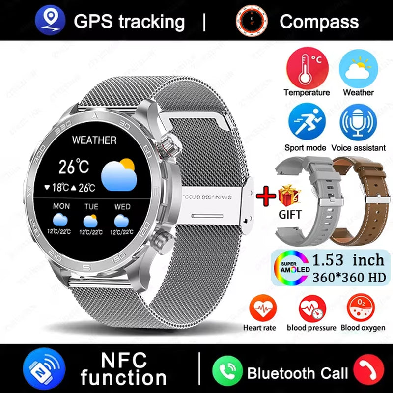 New GPS Track Smart Watch Men AMOLED HD Screen Outdoor Sports Fitness Heart Rate NFC IP68 Waterproof Bluetooth Call Smart Watch