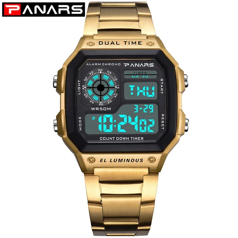 Business Men 50M Waterproof Stainless Steel Digital Wrist Watches Top Brand Luxury Mens Clock Relogio Masculino Wacth