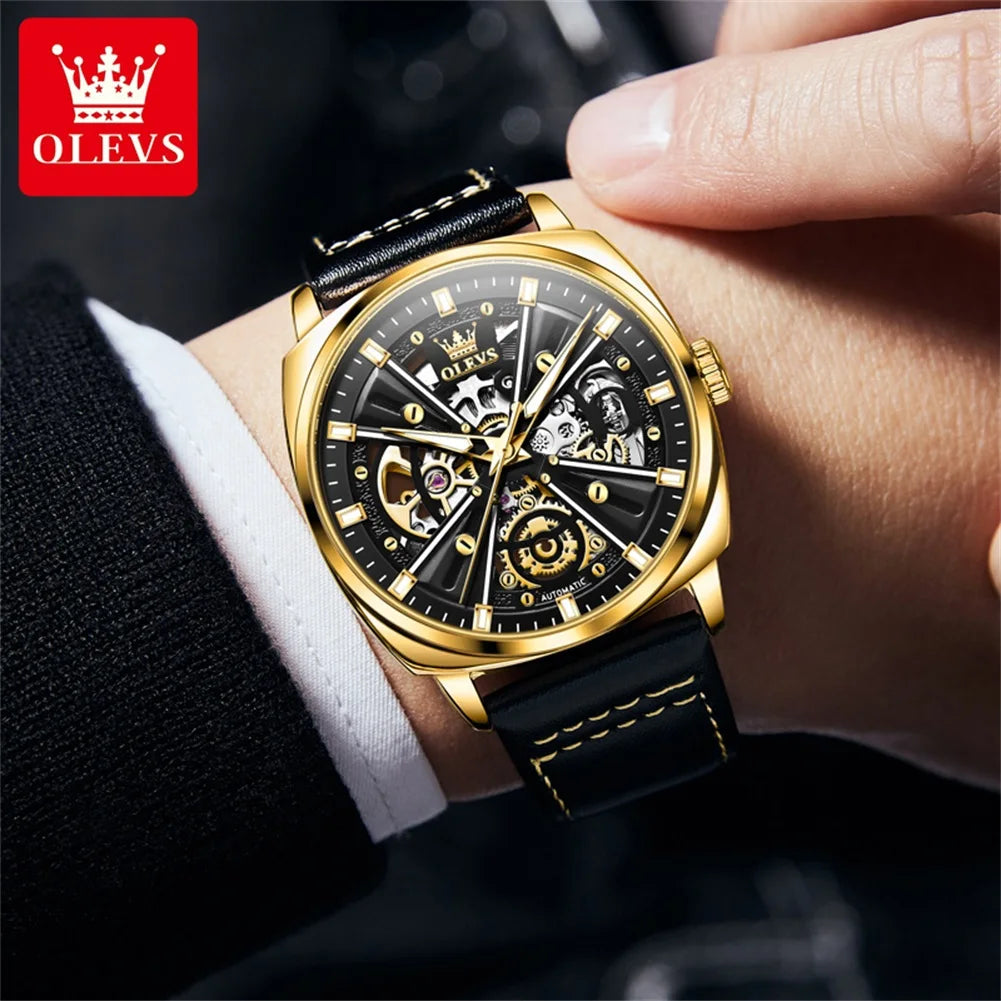 6685 Automatic Watch for Men Original Hollow Skeleton Mechanical Man Watches Top Brand Waterproof Leather Male Hand Clock