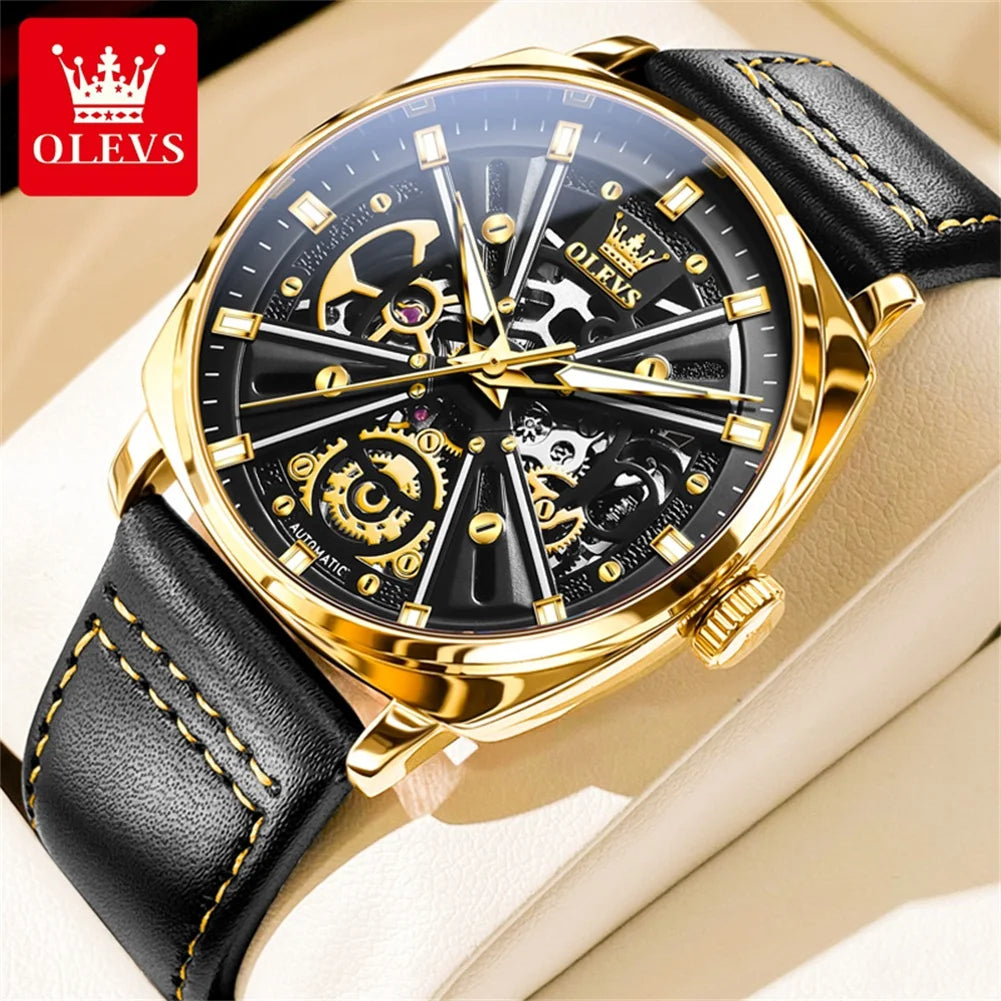 6685 Automatic Watch for Men Original Hollow Skeleton Mechanical Man Watches Top Brand Waterproof Leather Male Hand Clock