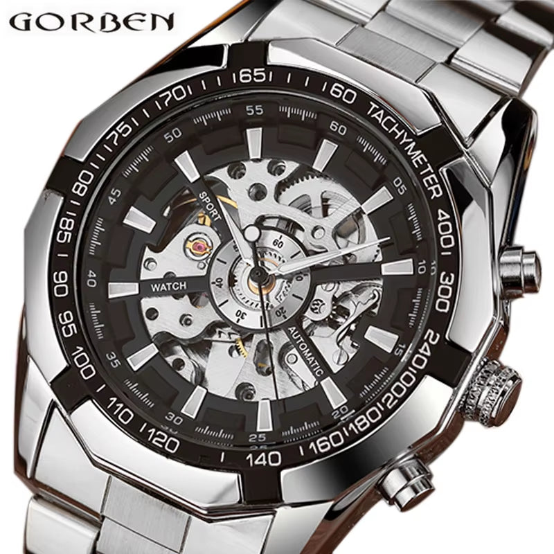 Skeleton Sports Automatic Stainless Steel Bracelet Chinese Mechanical Wrist Watches Mens Luxury Top Brand Gold Black Silver Gift