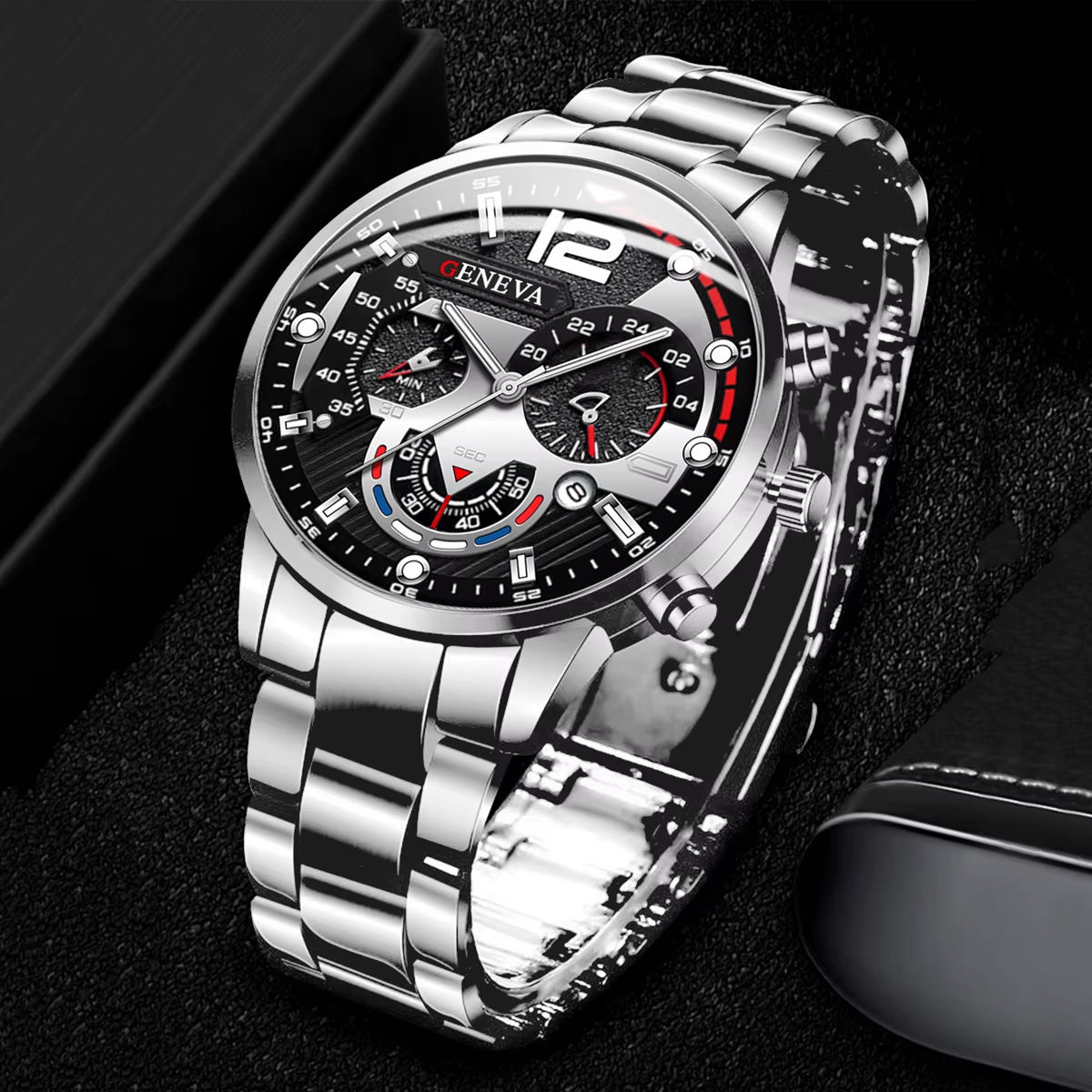 3PCS Fashion Men'S Watches Stainless Steel Band Analog Quartz Watch Date Watches Jewelry Set Reloj Hombre（Without Box）