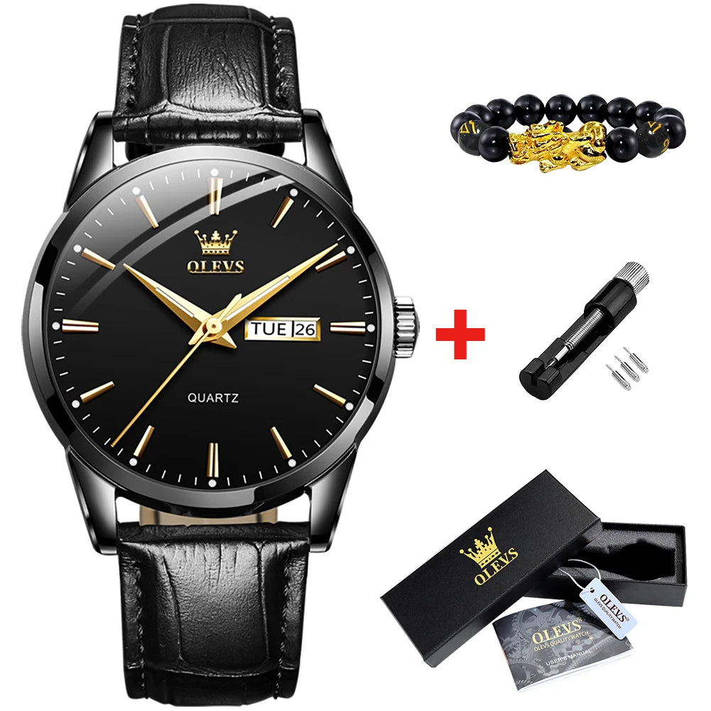 OLVES 6898 Top Brand Men'S Watches Original Simple Quartz Wristwatch for Man Waterproof Leather Strap Business Watch Casual