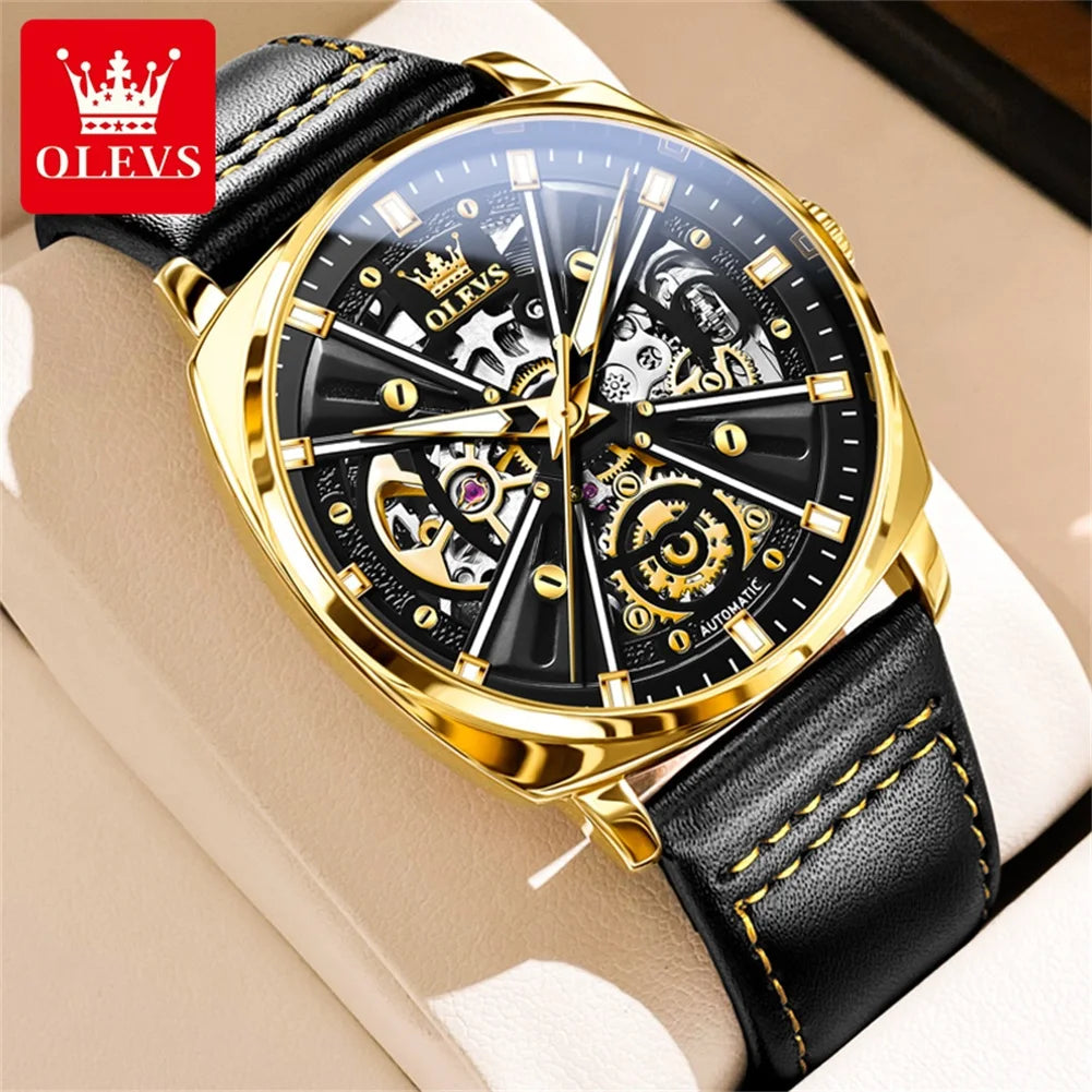 6685 Automatic Watch for Men Original Hollow Skeleton Mechanical Man Watches Top Brand Waterproof Leather Male Hand Clock
