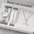 6Pcs/Set Fashion Women'S Quartz Watch Stainless Steel Band Wrist Watches Diamond Jewelry Set(Without Box)