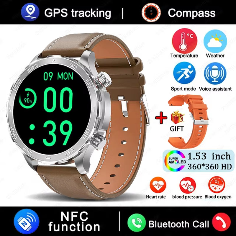 New GPS Track Smart Watch Men AMOLED HD Screen Outdoor Sports Fitness Heart Rate NFC IP68 Waterproof Bluetooth Call Smart Watch