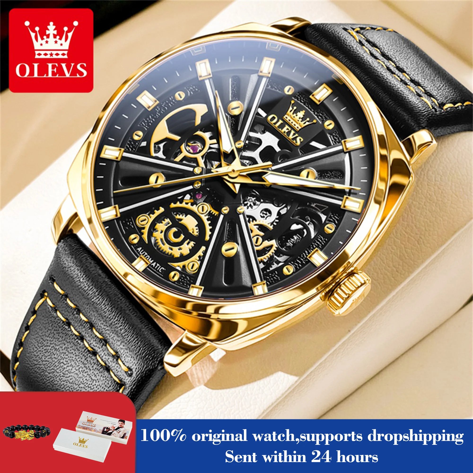 6685 Automatic Watch for Men Original Hollow Skeleton Mechanical Man Watches Top Brand Waterproof Leather Male Hand Clock
