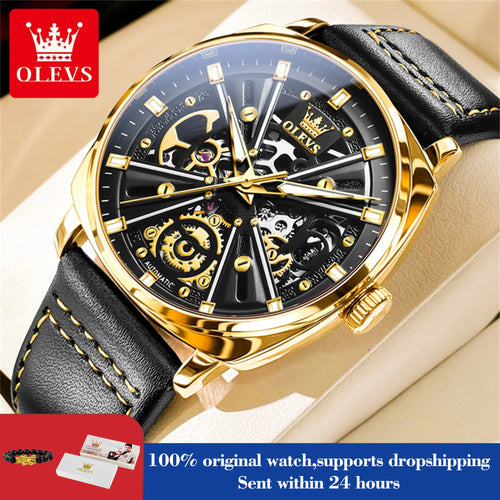 6685 Automatic Watch for Men Original Hollow Skeleton Mechanical Man Watches Top Brand Waterproof Leather Male Hand Clock