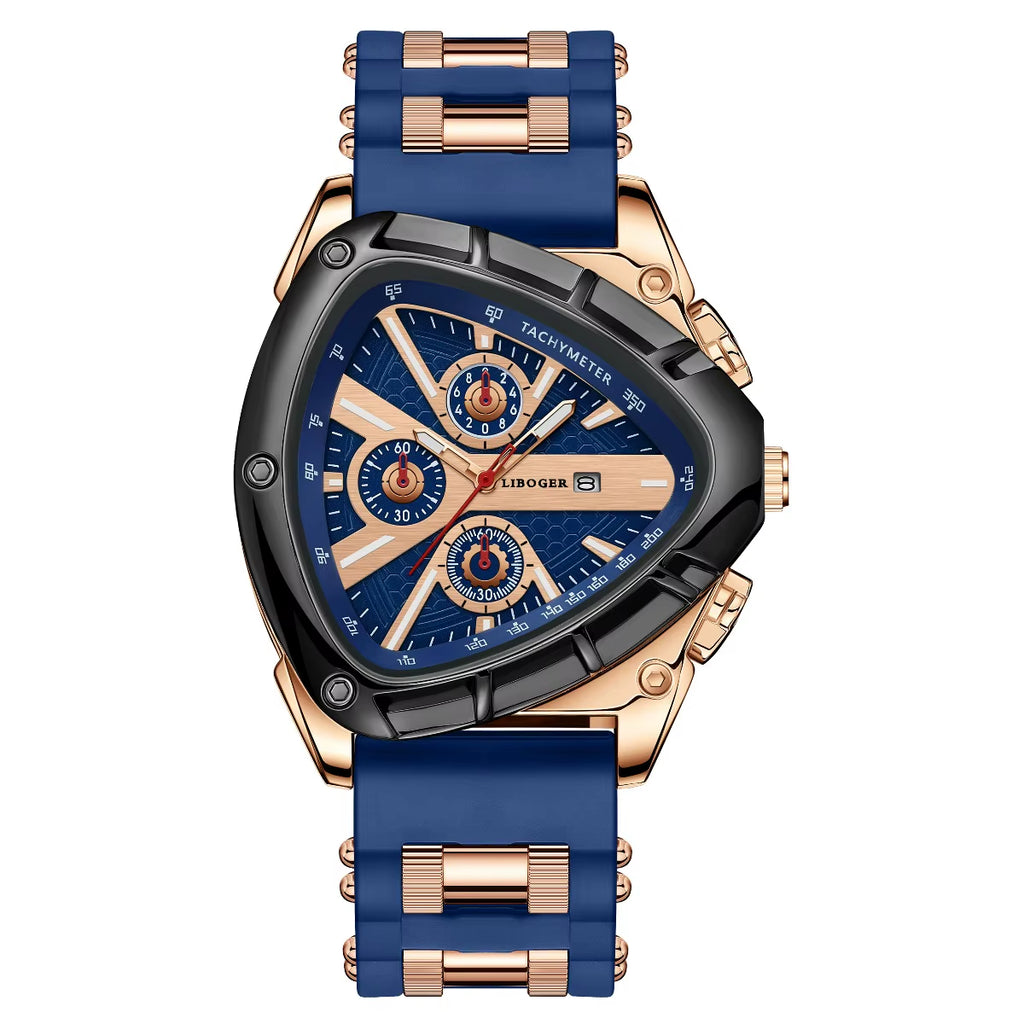 Luxury Men Watch Silicone Band Triangle Dial Unique Watch Date Watch, Quartz Watch |Business Watch
