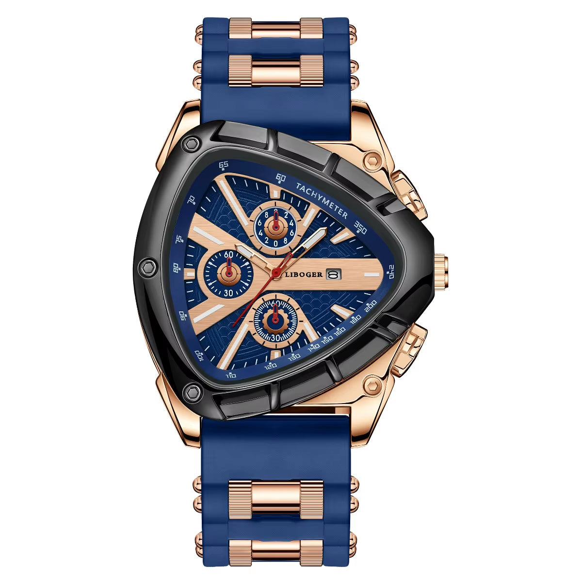 Luxury Men Watch Silicone Band Triangle Dial Unique Watch Date Watch, Quartz Watch |Business Watch