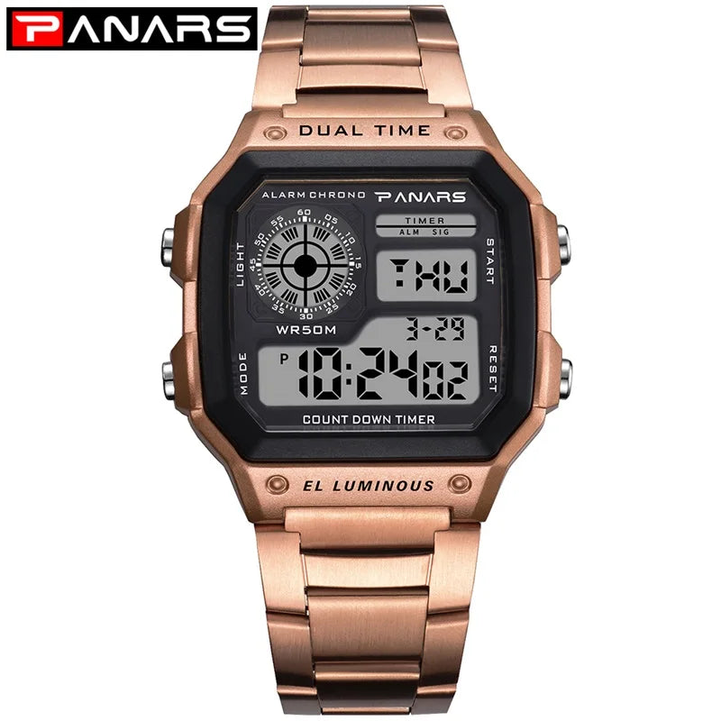 Business Men 50M Waterproof Stainless Steel Digital Wrist Watches Top Brand Luxury Mens Clock Relogio Masculino Wacth