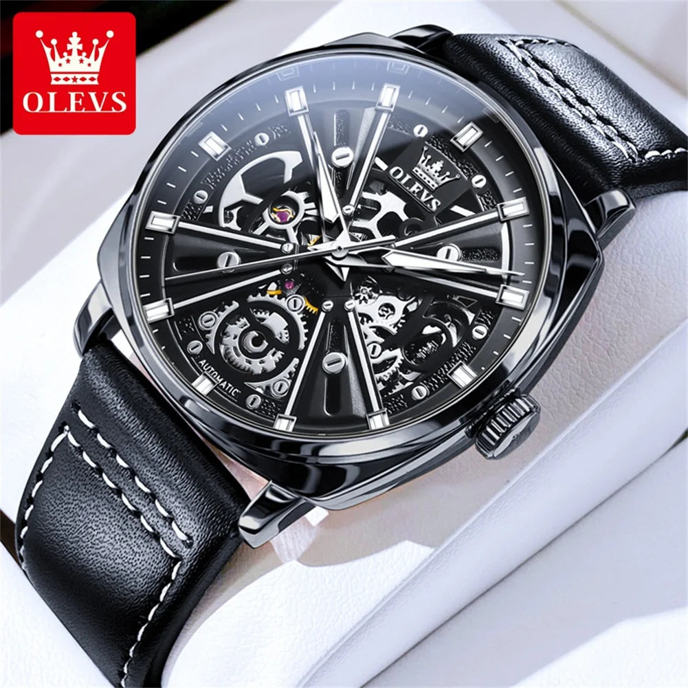 6685 Automatic Watch for Men Original Hollow Skeleton Mechanical Man Watches Top Brand Waterproof Leather Male Hand Clock