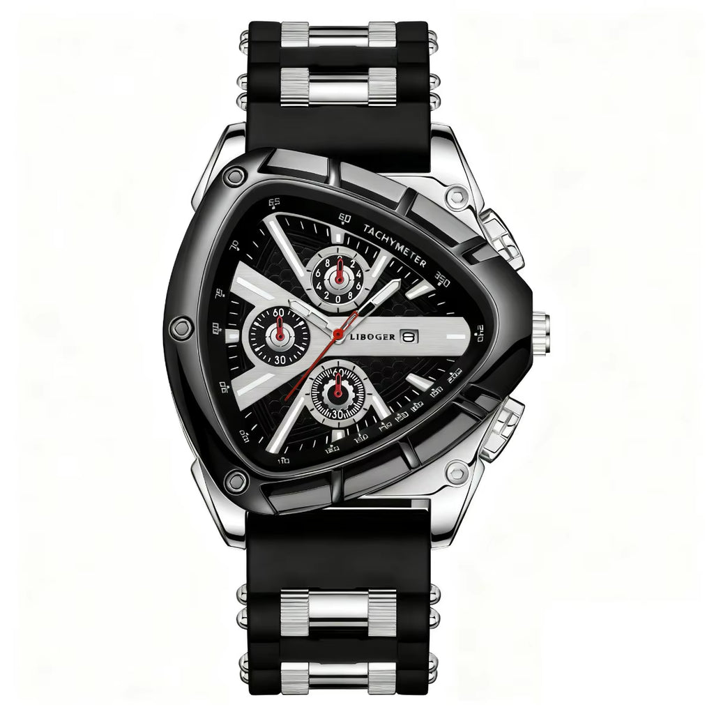Luxury Men Watch Silicone Band Triangle Dial Unique Watch Date Watch, Quartz Watch |Business Watch