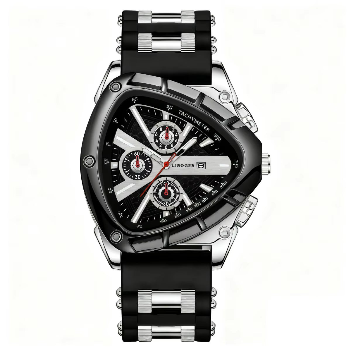 Luxury Men Watch Silicone Band Triangle Dial Unique Watch Date Watch, Quartz Watch |Business Watch
