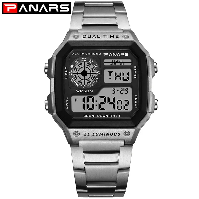 Business Men 50M Waterproof Stainless Steel Digital Wrist Watches Top Brand Luxury Mens Clock Relogio Masculino Wacth
