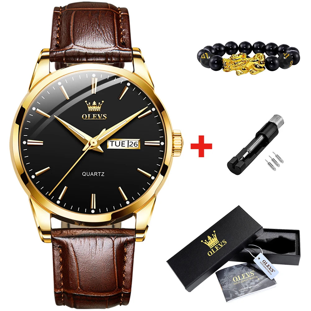 OLVES 6898 Top Brand Men'S Watches Original Simple Quartz Wristwatch for Man Waterproof Leather Strap Business Watch Casual