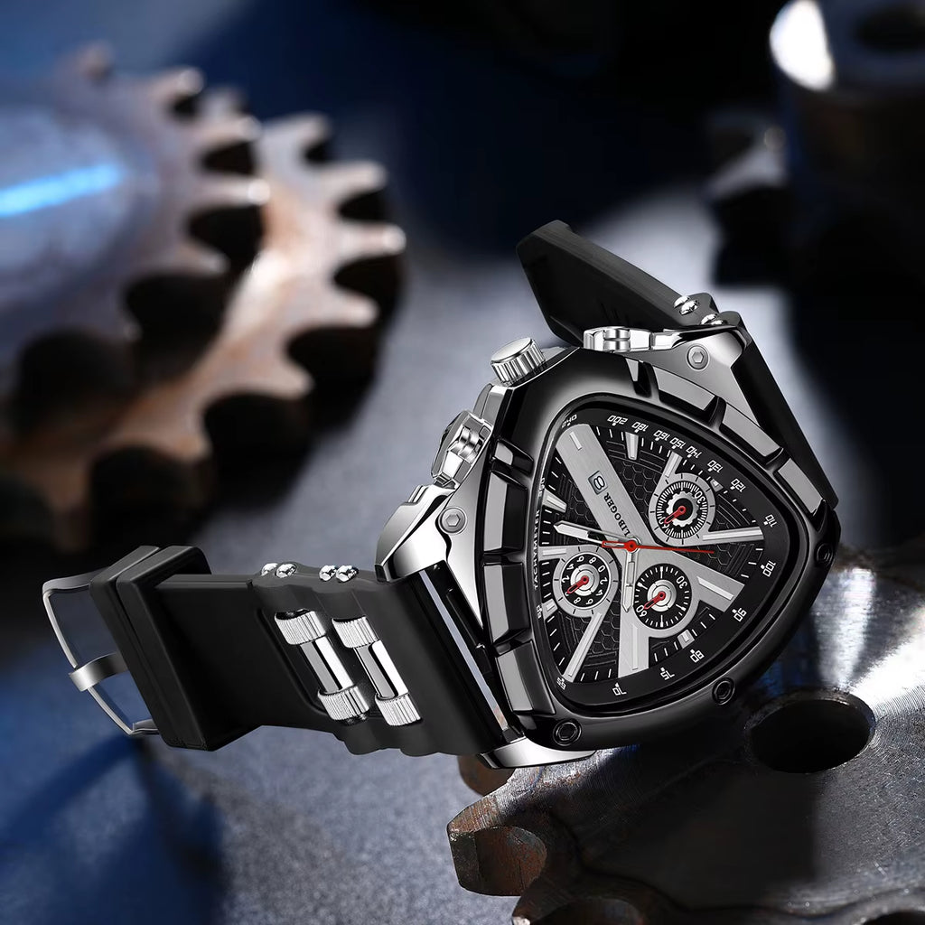 Luxury Men Watch Silicone Band Triangle Dial Unique Watch Date Watch, Quartz Watch |Business Watch