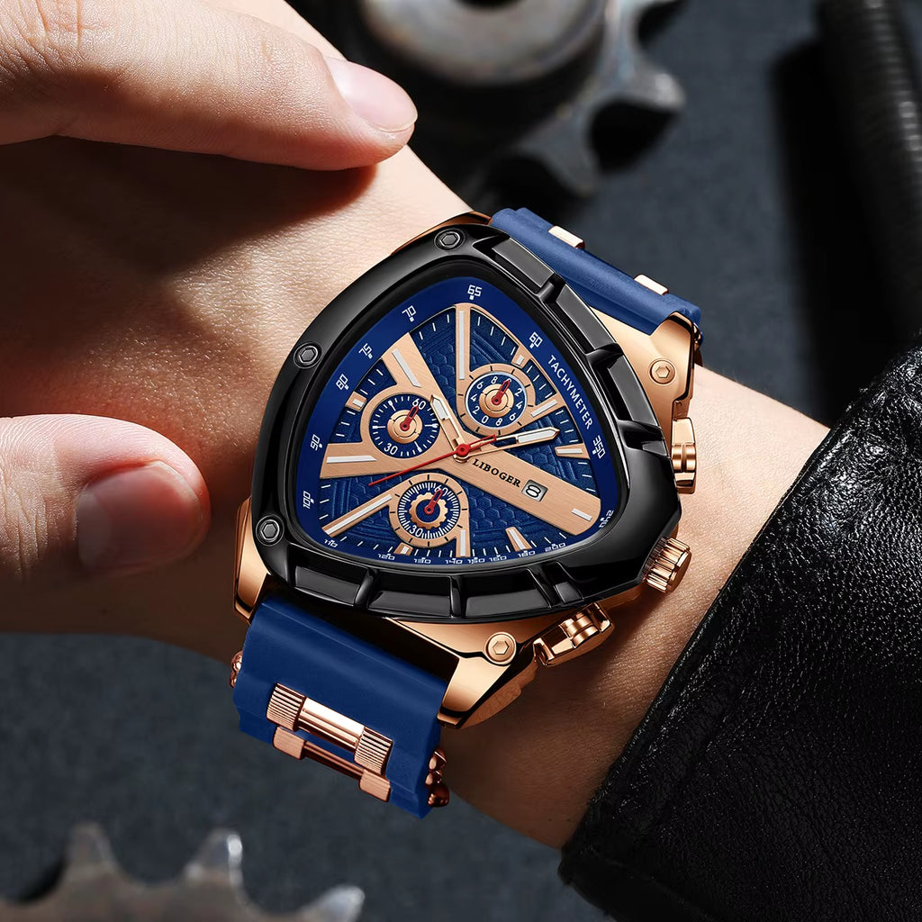 Luxury Men Watch Silicone Band Triangle Dial Unique Watch Date Watch, Quartz Watch |Business Watch