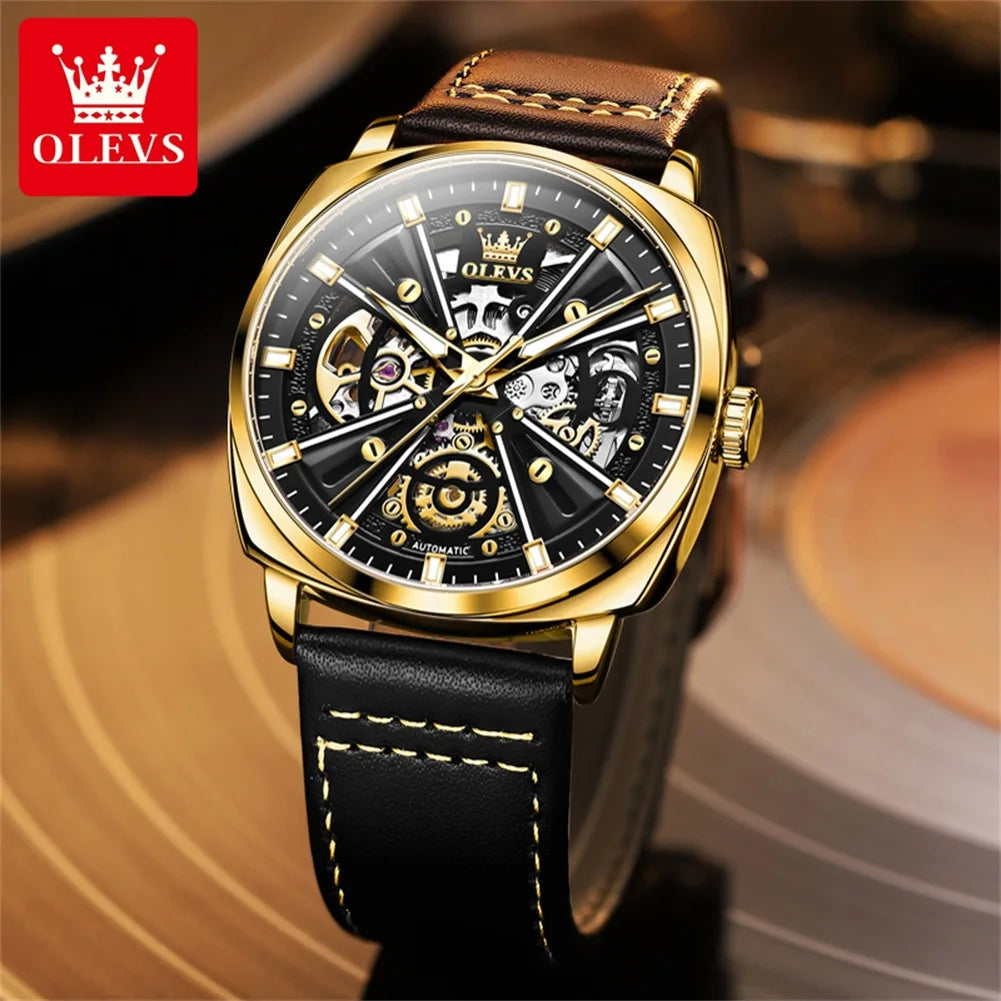 6685 Automatic Watch for Men Original Hollow Skeleton Mechanical Man Watches Top Brand Waterproof Leather Male Hand Clock