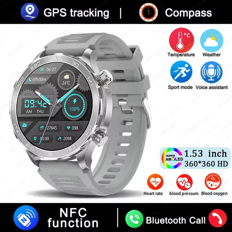 New GPS Track Smart Watch Men AMOLED HD Screen Outdoor Sports Fitness Heart Rate NFC IP68 Waterproof Bluetooth Call Smart Watch