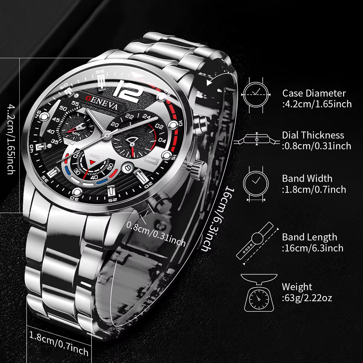 3PCS Fashion Men'S Watches Stainless Steel Band Analog Quartz Watch Date Watches Jewelry Set Reloj Hombre（Without Box）