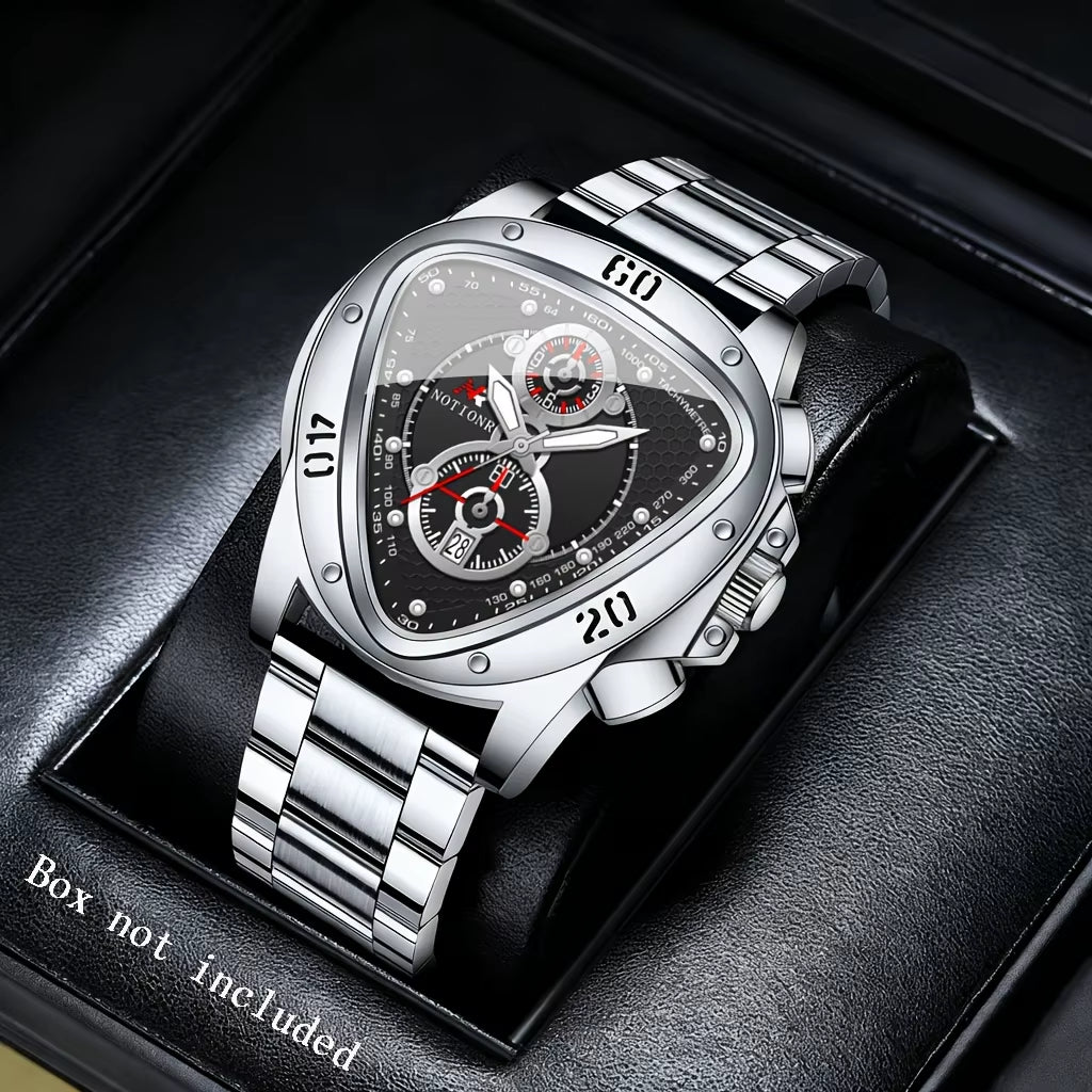 Luxury Men Watch Silicone Band Triangle Dial Unique Watch Date Watch, Quartz Watch |Business Watch