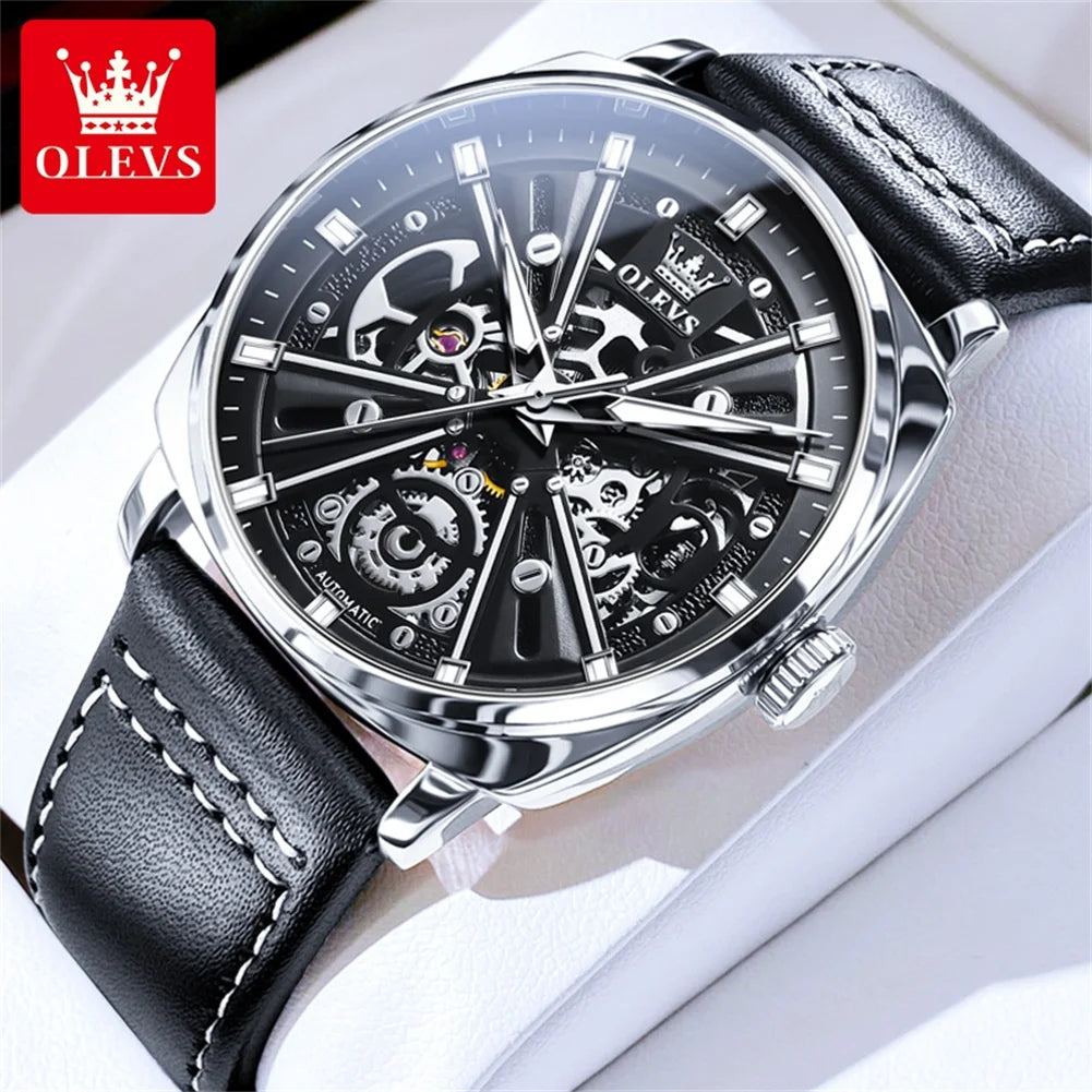 6685 Automatic Watch for Men Original Hollow Skeleton Mechanical Man Watches Top Brand Waterproof Leather Male Hand Clock