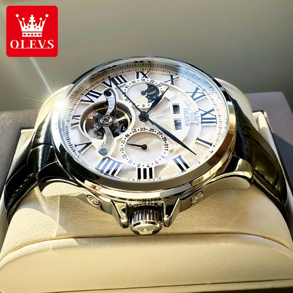 7013 Men'S Watch Fashion Moon Phase Mechanical Watch for Men Waterproof Roman Scale Hollow Flywheel Automatic Hand Clock