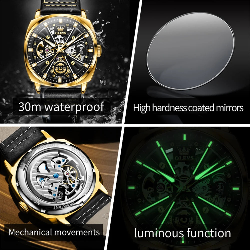 6685 Automatic Watch for Men Original Hollow Skeleton Mechanical Man Watches Top Brand Waterproof Leather Male Hand Clock