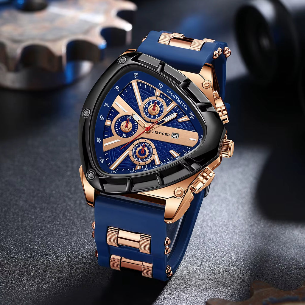 Luxury Men Watch Silicone Band Triangle Dial Unique Watch Date Watch, Quartz Watch |Business Watch
