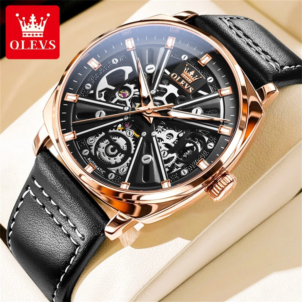 6685 Automatic Watch for Men Original Hollow Skeleton Mechanical Man Watches Top Brand Waterproof Leather Male Hand Clock