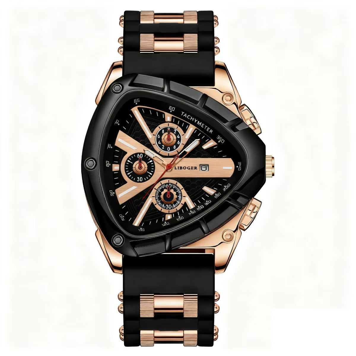 Luxury Men Watch Silicone Band Triangle Dial Unique Watch Date Watch, Quartz Watch |Business Watch